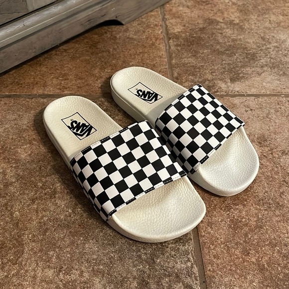 Vans Shoes - VANS Checker White Slides 8